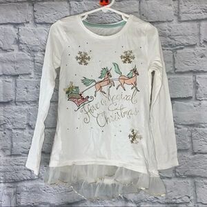 Cynthia Rowley Longsleeve glitter christmas top w/toole ruffle hem sz m 5-6